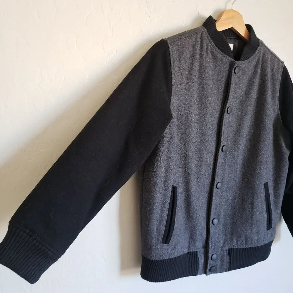 Old Navy Soft Brushed Wool Blend Colorblock Bomber Jacket Grey/Black Kid's 10-12